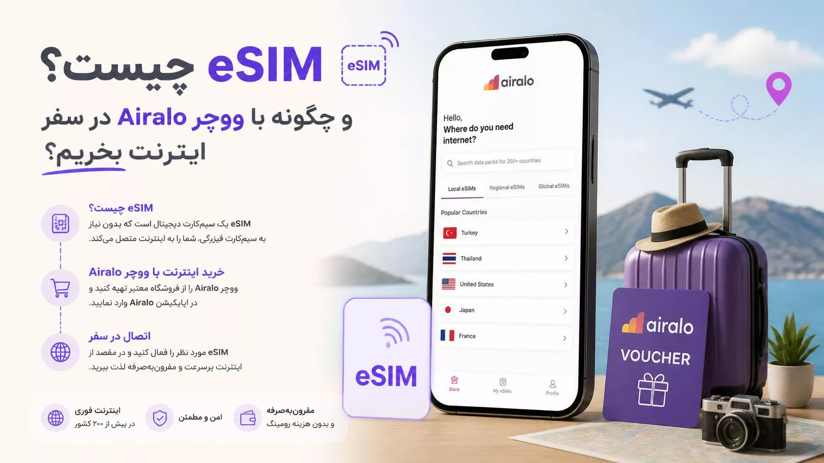 eSIM چیست و چطور با ووچر ایرالو (Airalo) در سفر اینترنت بخریم؟
